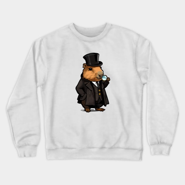 Cute Capybara Detective Gentlaman Crewneck Sweatshirt by MonkaGraphics